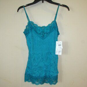 NWT Vtg Y2K Licorice M Teal Frost Lace Trim Crinkle Tank Top Fairy Dainty Indie